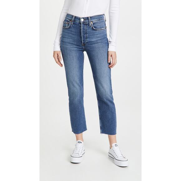 Re/Done High Rise Blue Comfort Stretch Stove Pipe Denim Jeans Size 29